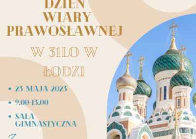 Plakat informujący o Dniu Wiary Prawosławnej w liceum w Łodzi