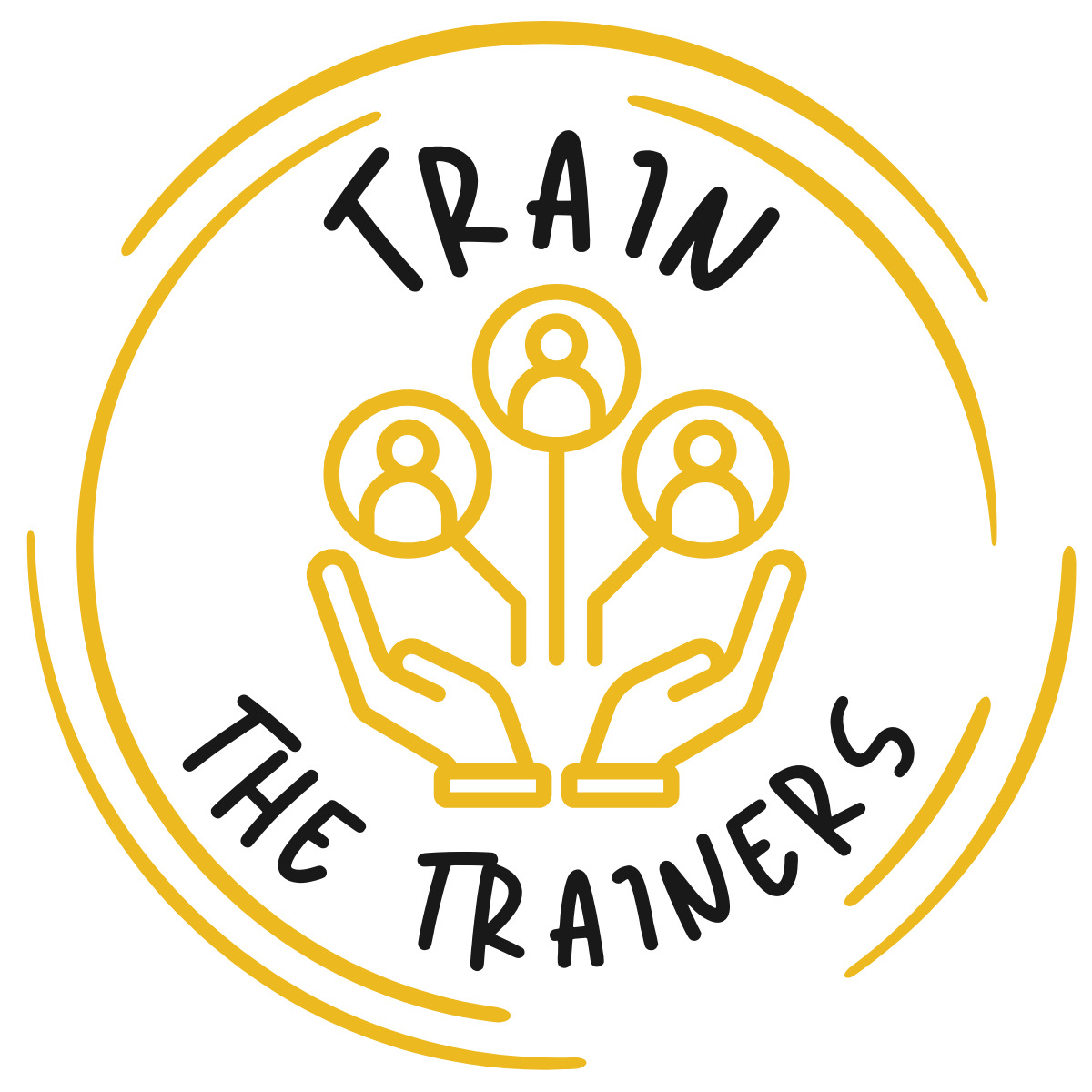Logo Train The Trainers Logo projektu Train the Trainers, ręce trzymające 3 osoby